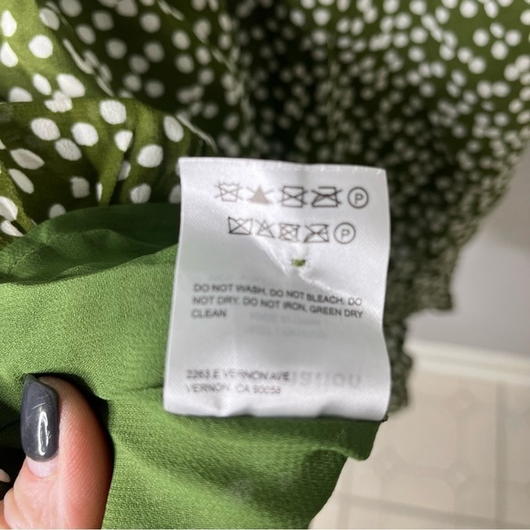 Reformation Marcy Dress Green Polka Dot Print Long Sleeve Size 10 Ruffle Trim - Picture 11 of 11